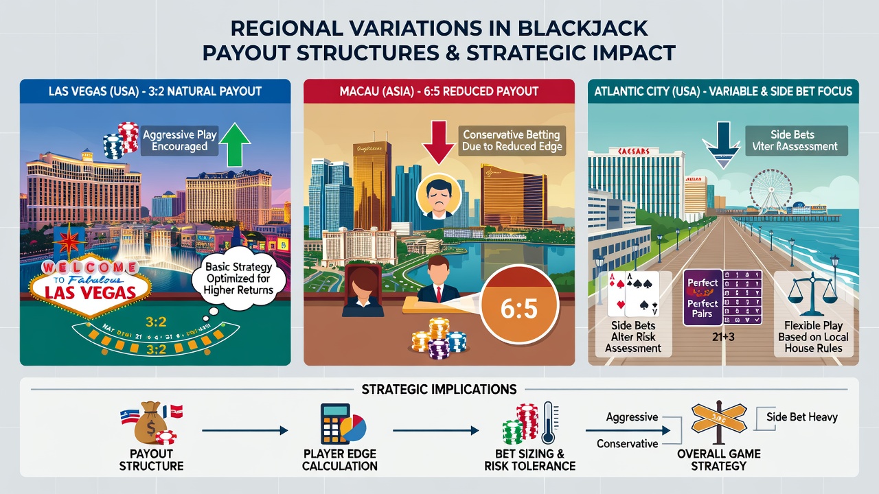 Comparative chart of blackjack payout percentages across global gaming regions